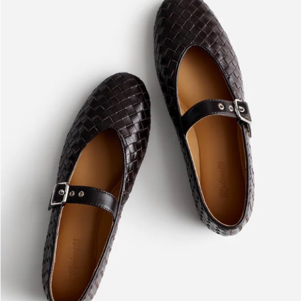 Madewell Dark Brown Woven Leather Mary Jane Flats 7